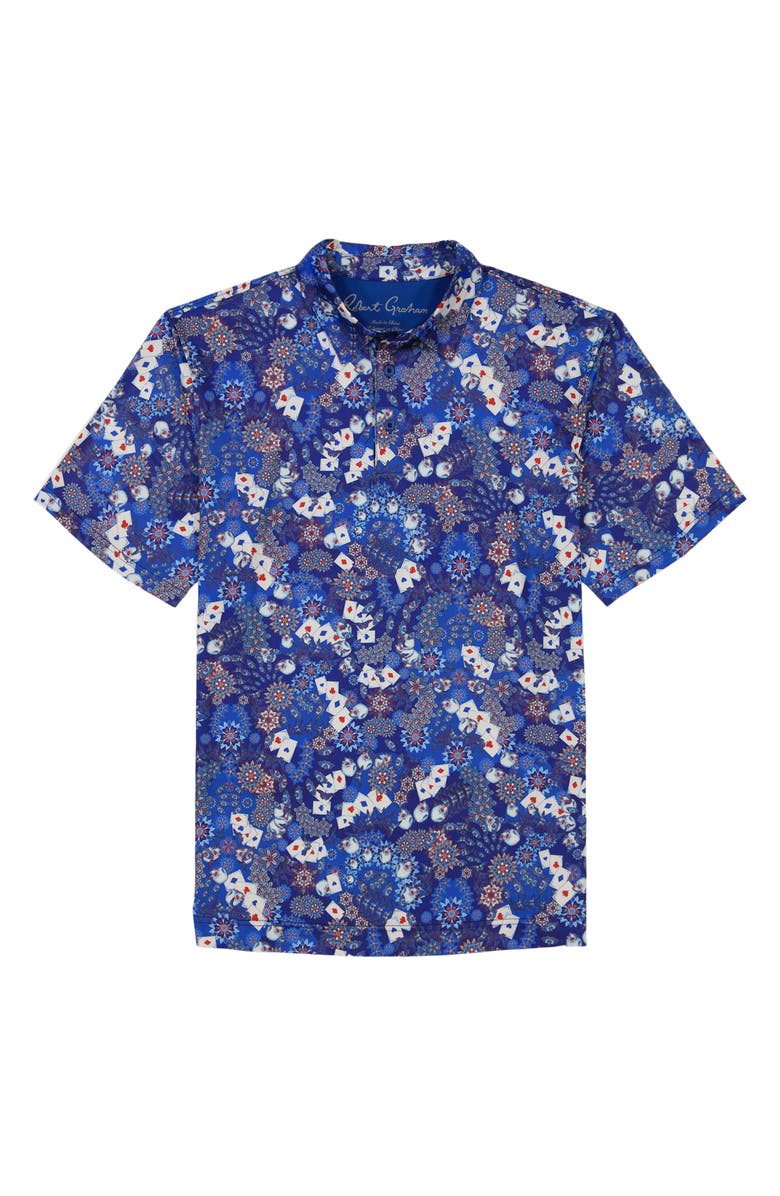 Robert Graham Ace of Skulls Classic Fit Print Performance Polo, Alternate, color, Blue