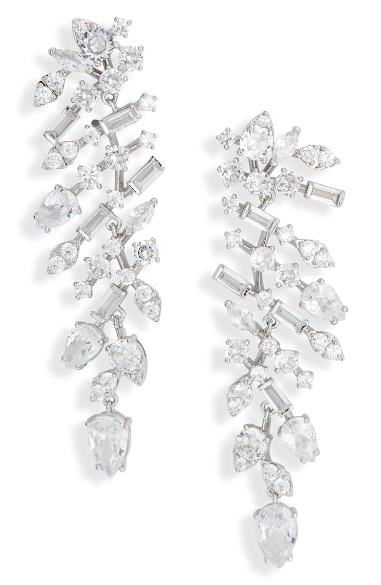 Nadri Lace Chandelier Earrings, Main, color, Rhodium
