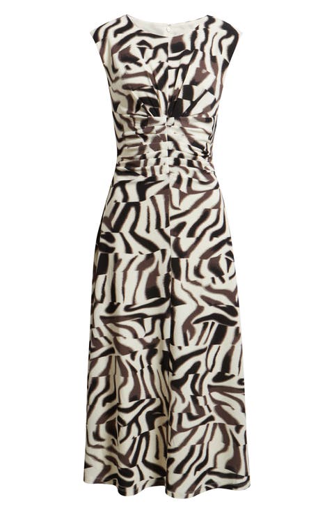 Ruched Sleeveless Jersey Midi Dress