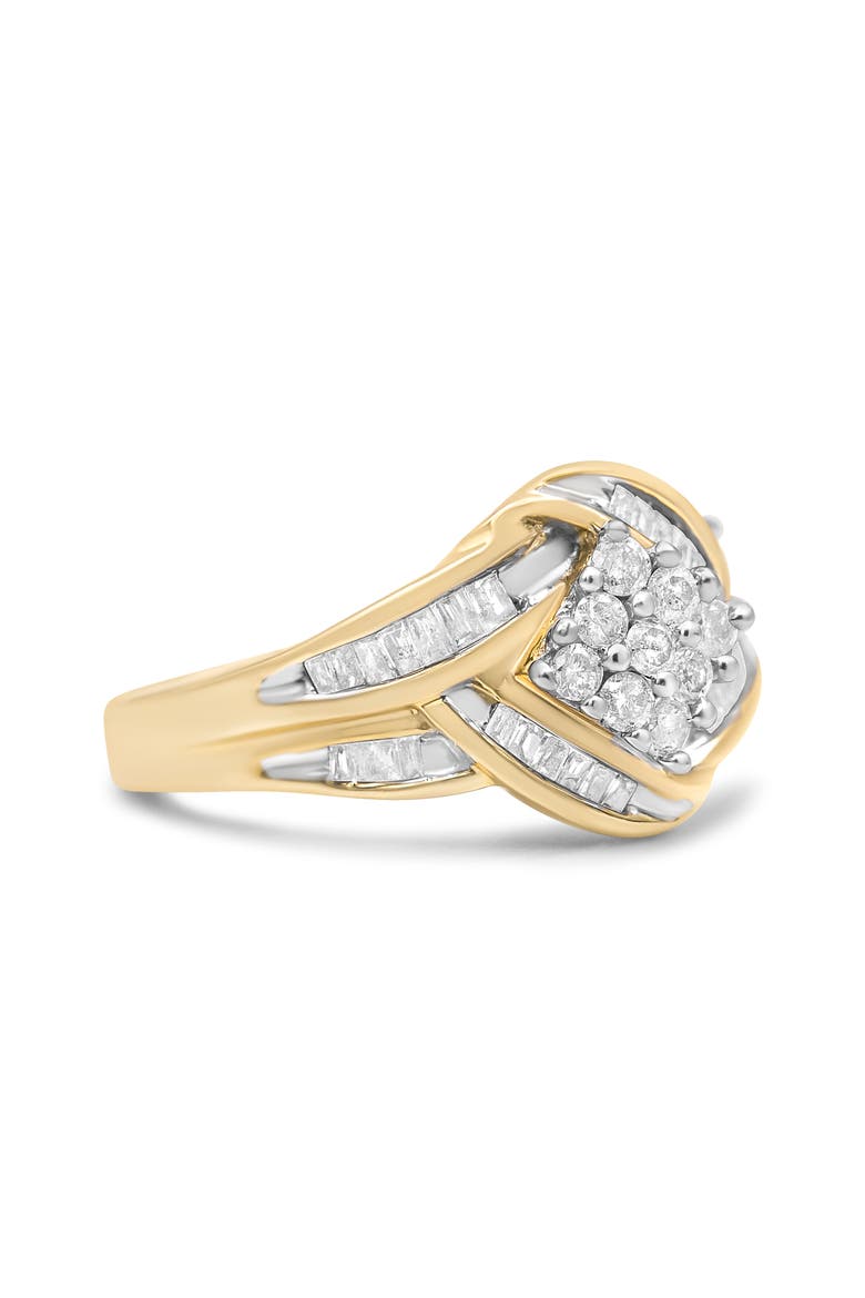 10K Yellow and White Gold 3/4Cttw Diamond Cluster and Swirl Ring, Alternate, color, Yellow