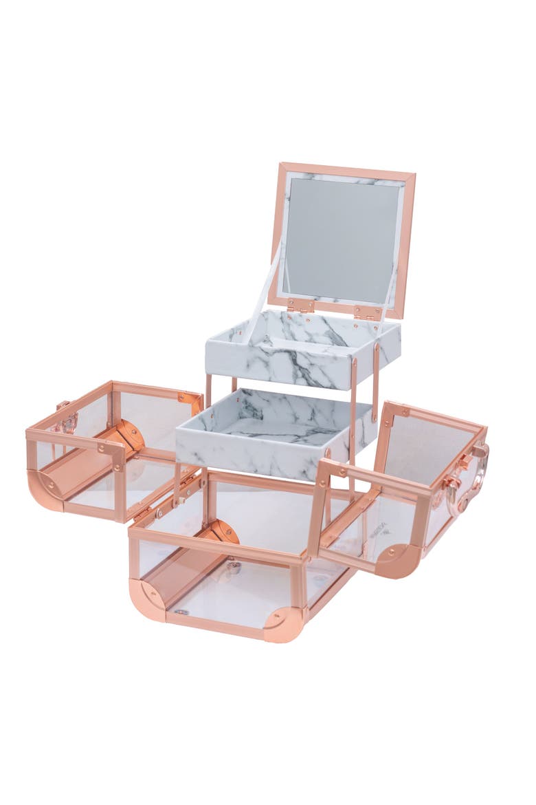 Savvy SlayCube Makeup Travel Case with Mirror - Rose Gold, Alternate, color, Rose Gold Clear White Marble