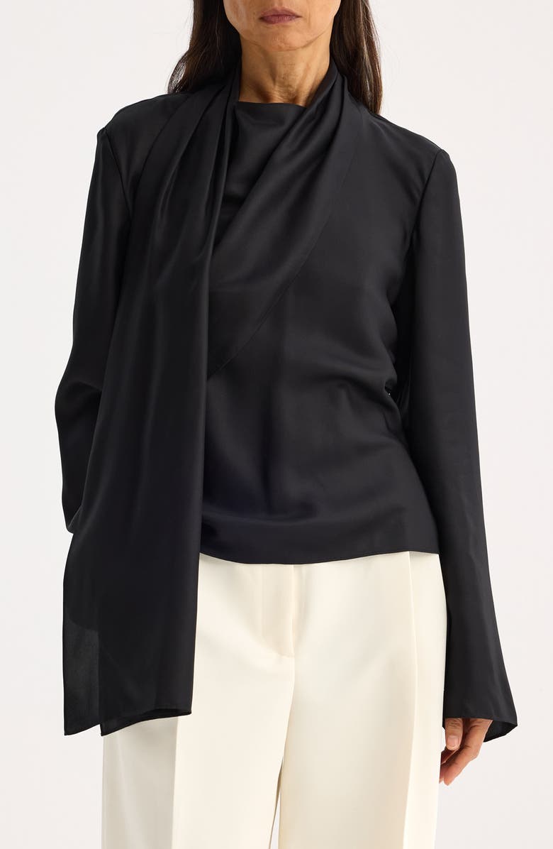 Róhe Long Sleeve Silk Foulard Top, Main, color,