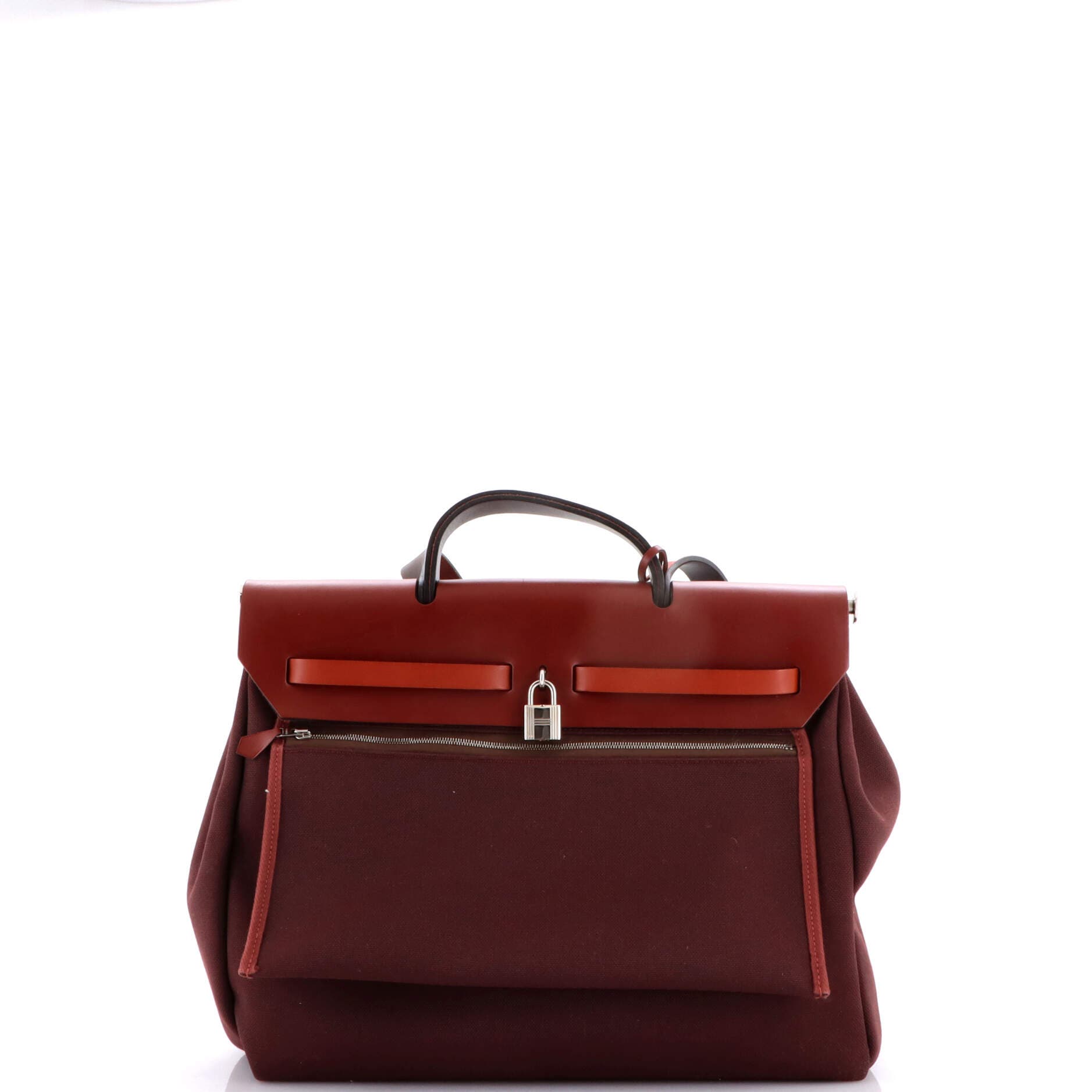 Pre-Owned Hermes Herbag Zip Leather and Toile 39, Alternate, color, Bordeaux