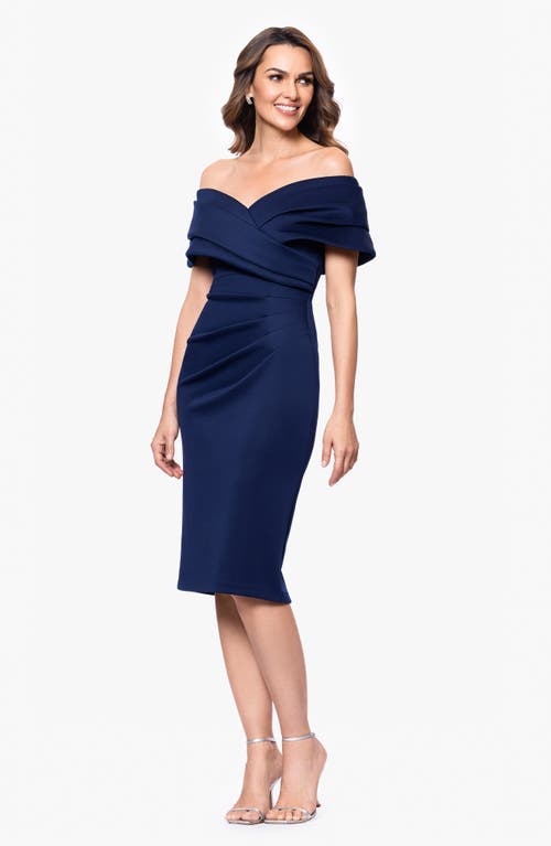 BETSY & ADAM BETSY & ADAM OFF THE SHOULDER SCUBA KNIT COCKTAIL DRESS 