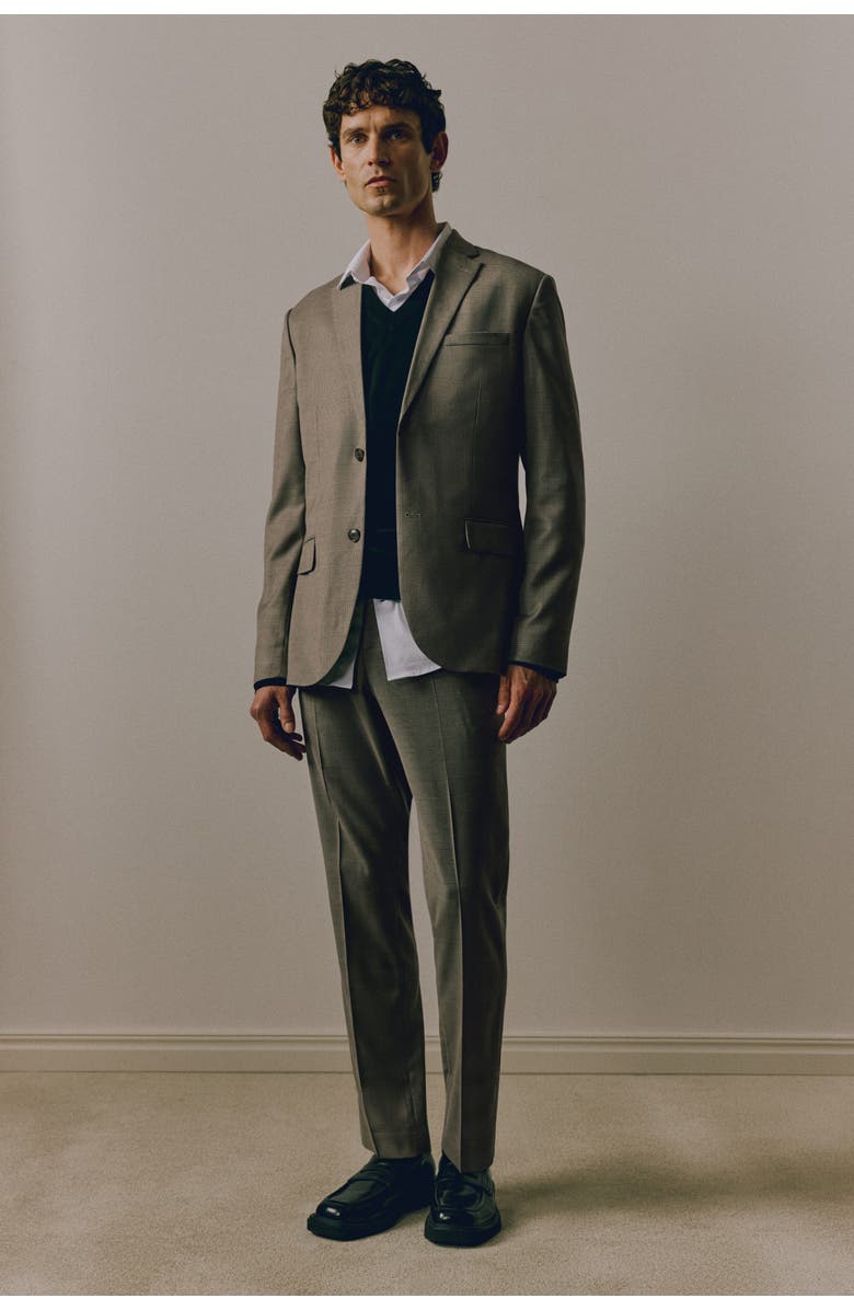 H&M Slim Fit Jacket, Alternate, color, Dark Beige/Checked