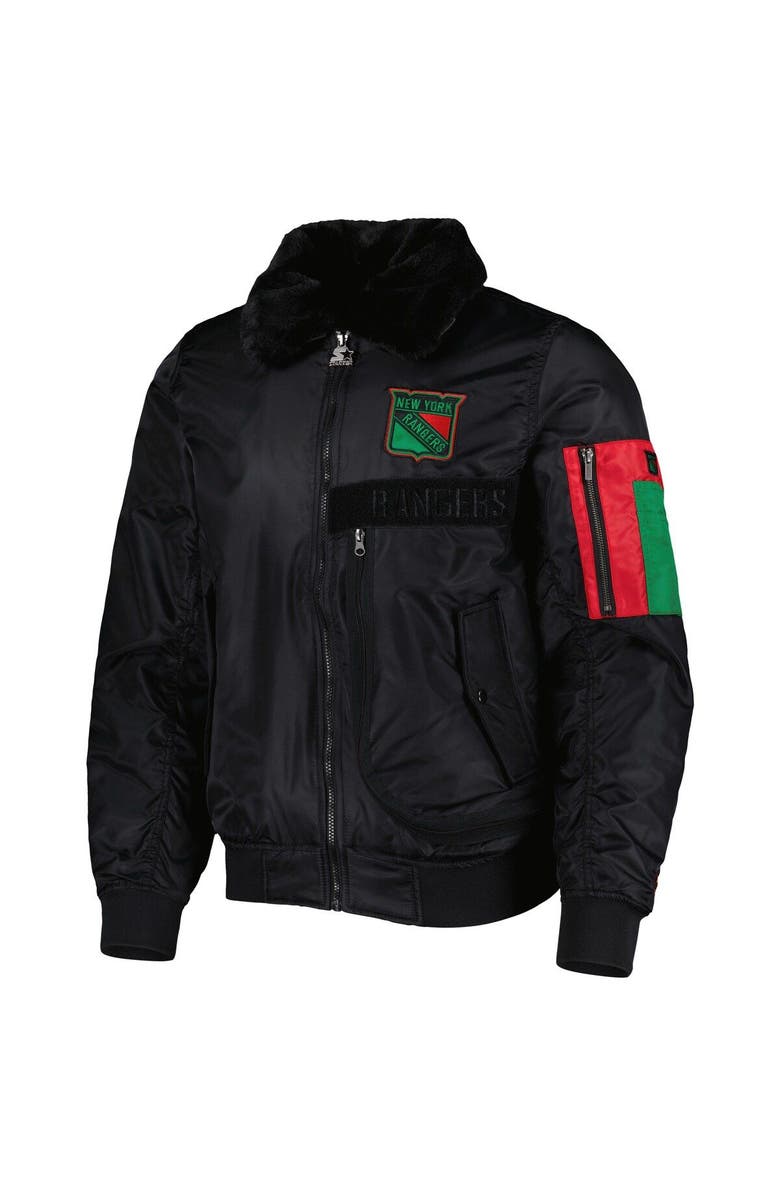 STARTER Men's Starter x Ty Mopkins Black New York Rangers Black History Month Varsity Full-Zip Jacket, Alternate, color, 