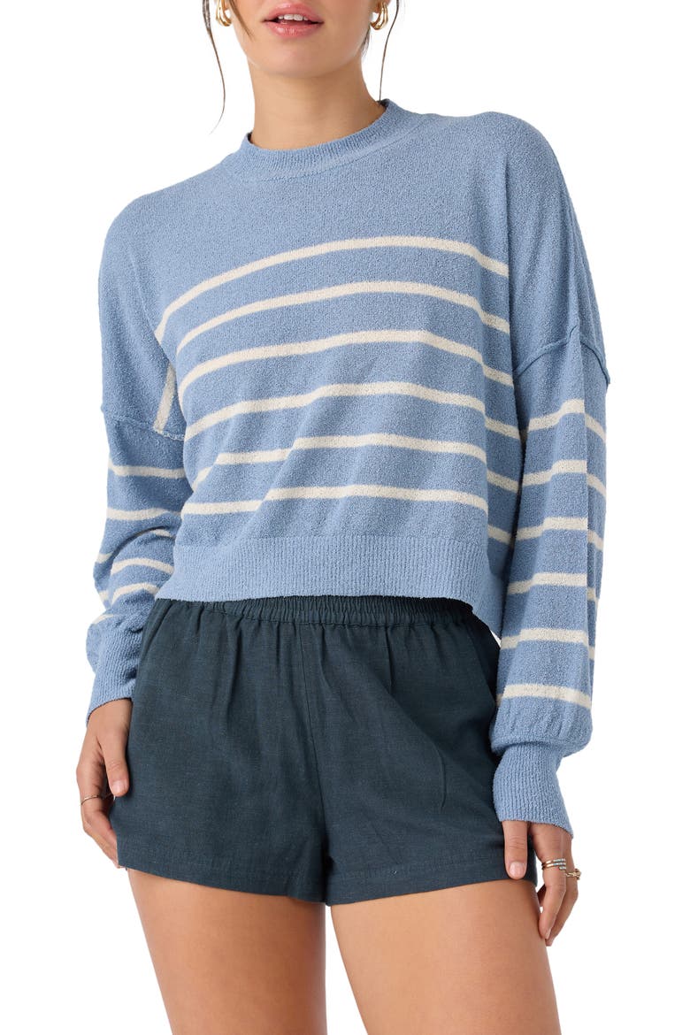 Zephi Stripe Crop Sweater, Main, color, FADED DENIM