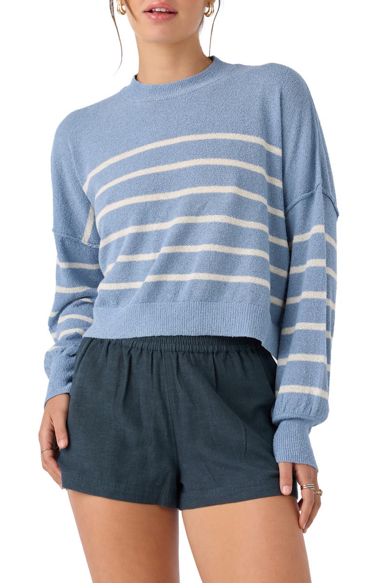 O'Neill Zephi Stripe Crop Sweater, Main, color, Faded Denim