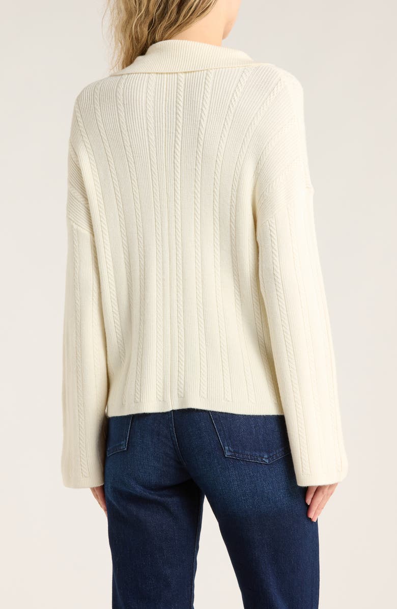 rag & bone Cynthia Johnny Collar Cable Knit Cardigan, Alternate, color, Chalk