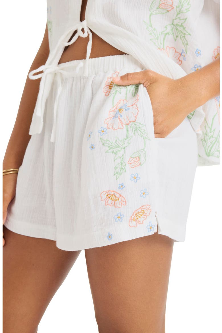 Superbloom Embroidered Organic Cotton Cover-Up Shorts, Alternate, color, WHITE
