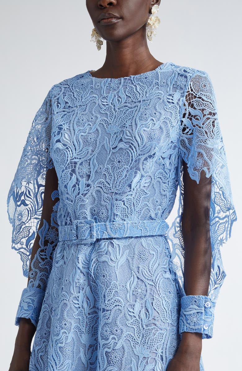 Oscar de la Renta Long Sleeve Bellflower Guipure Lace Dress, Alternate, color, 