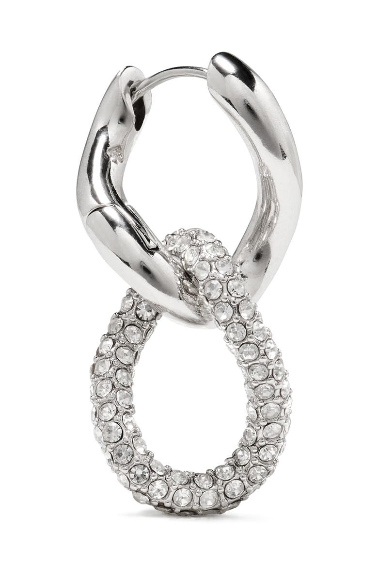 Opulence Pavé Crystal Drop Huggie Earrings, Alternate, color, CLEAR/ SILVER