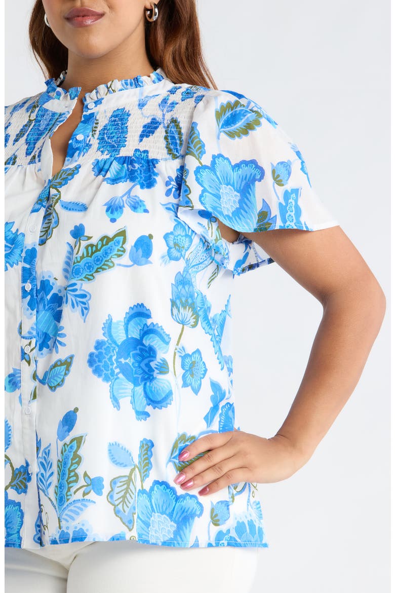 Samian Floral Romy Mock Neck Top, Alternate, color, WHITE-BLUE-GREEN