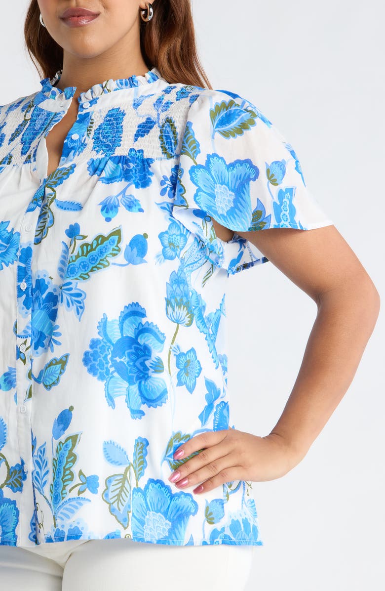SUGARLIPS Samian Floral Romy Mock Neck Top, Alternate, color, White-Blue-Green