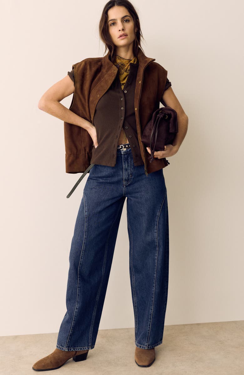 PER UNA BY M&S Rib Short Sleeve Button-Up Top, Alternate, color, Dark Mole Brown