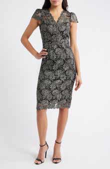 Eliza J Metallic Floral Lace Sheath Dress