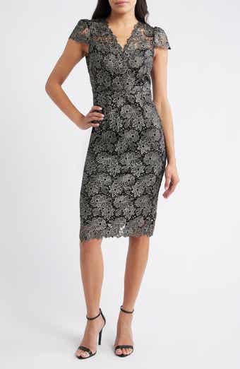 Eliza J Metallic Floral Lace Sheath Dress