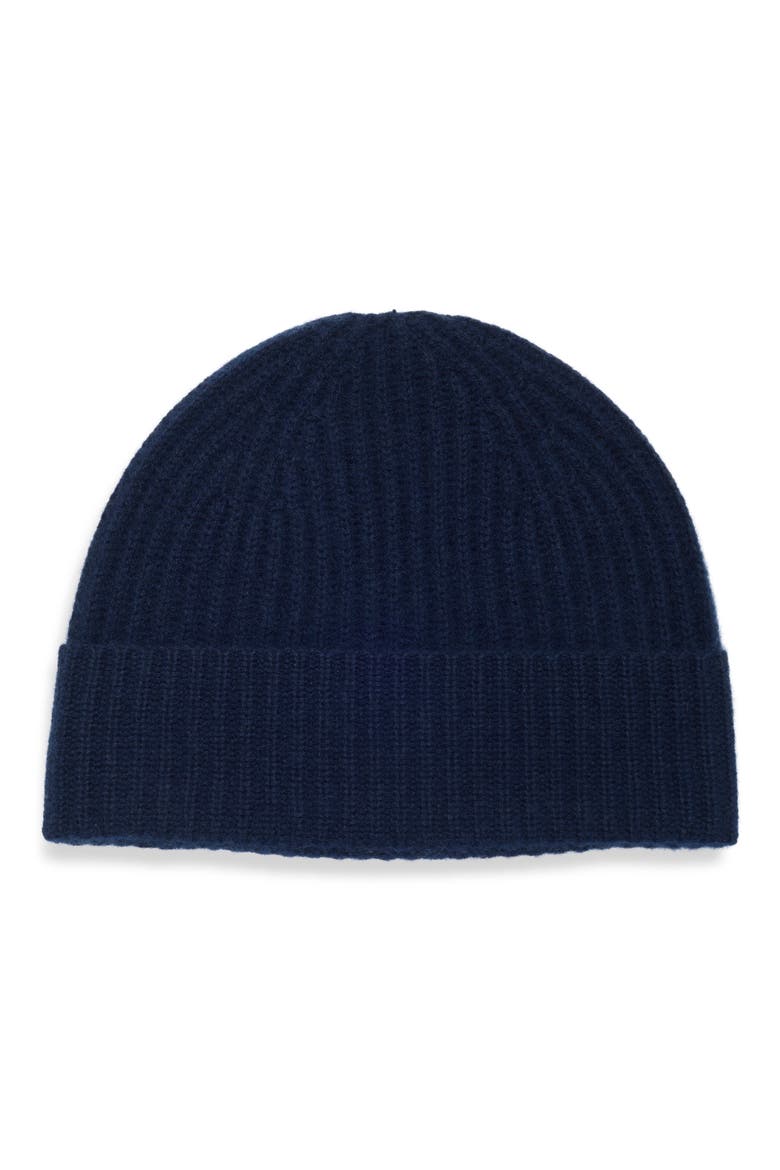 Cashmere Ribbed Cuff Beanie, Main, color, NAVY NIGHT