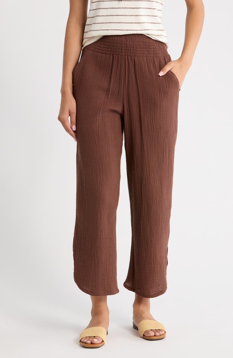 Marine Layer Cali Smocked Waist Double Cloth Pants, Main, color, Shaved Chocolate