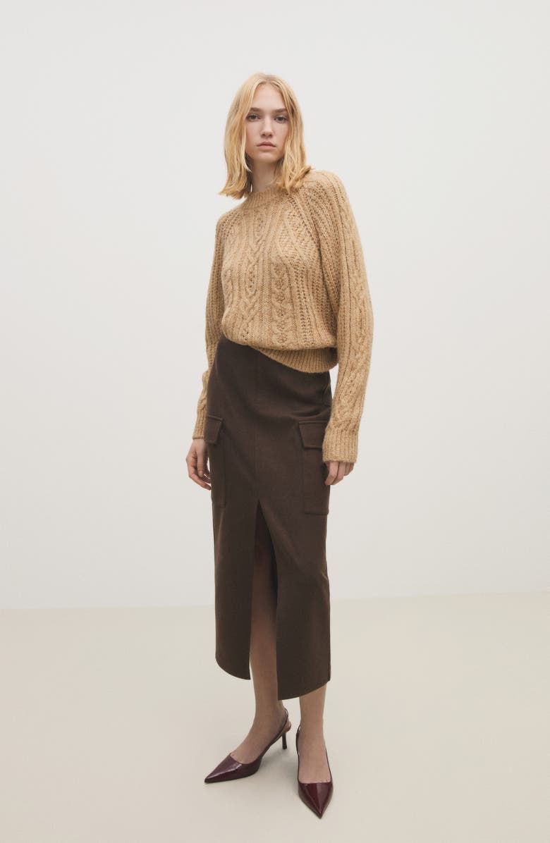 MANGO Crewneck Cable Stitch Sweater, Alternate, color, 