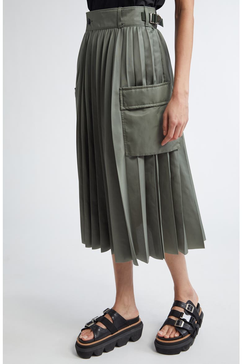 Pleated Cargo Midi Skirt, Alternate, color, KHAKI 501