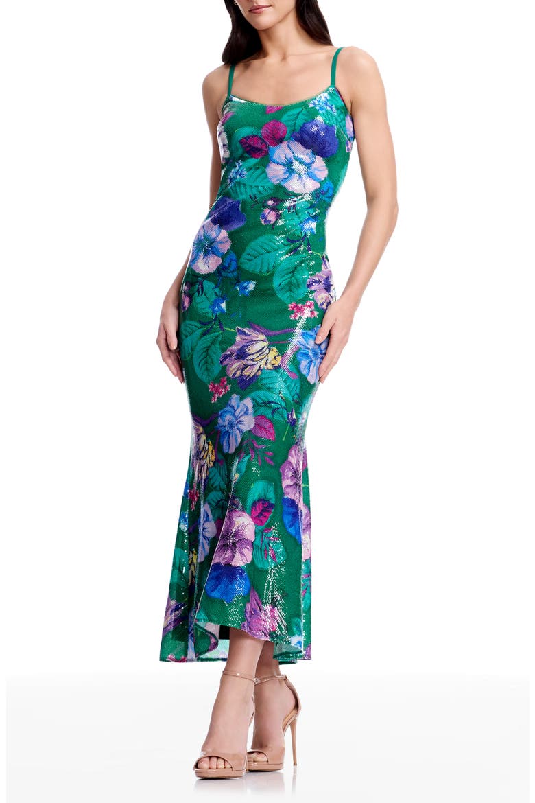 Susan Sequin Floral Cocktail Midi Dress, Main, color, KELLY GREEN MULTI
