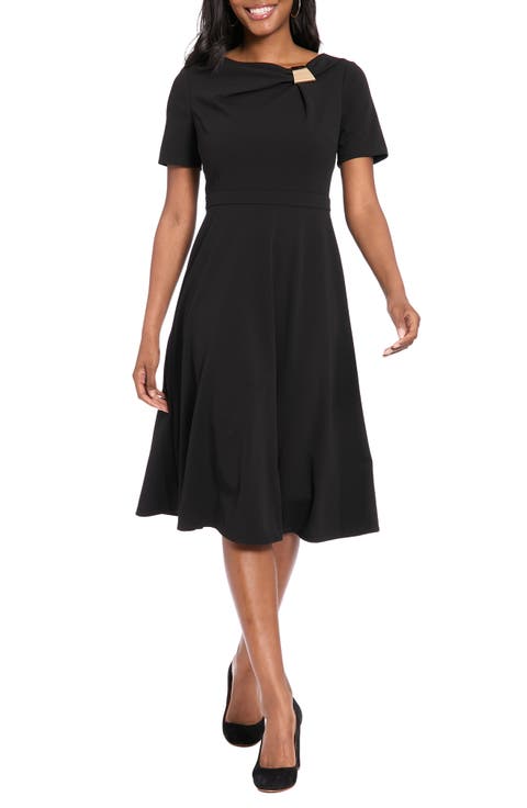 Hardware Neck Fit & Flare Midi Dress