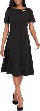 London Times Hardware Neck Fit & Flare Midi Dress