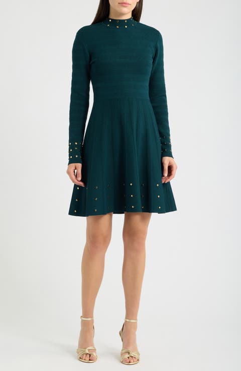 Stud Ottoman Long Sleeve Sweater Dress
