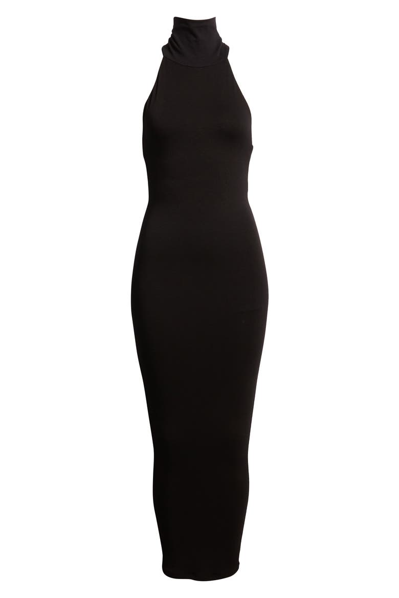 Turtleneck Open Back Sleeveless Maxi Dress, Alternate, color, BLACK