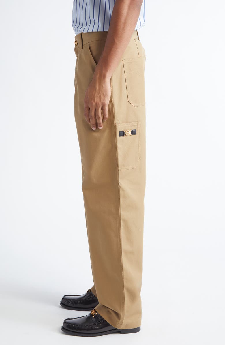 Versace Cotton Canvas Pants, Alternate, color, Dark Sand