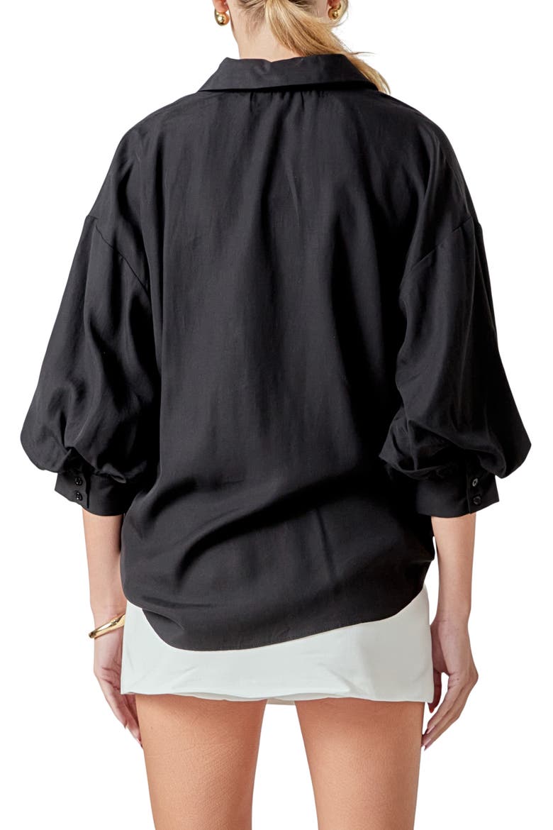 Blouson Sleeve Button-Up Shirt, Alternate, color, BLACK
