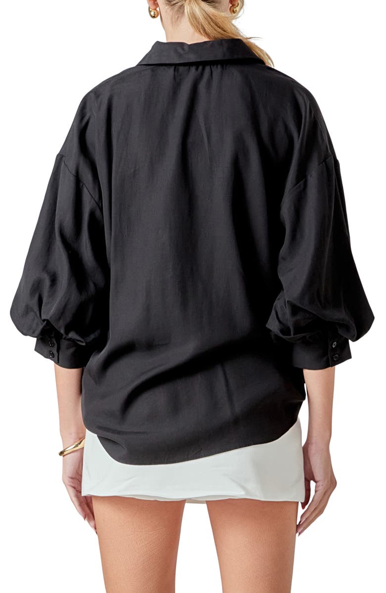 Endless Rose Blouson Sleeve Button-Up Shirt, Alternate, color, Black