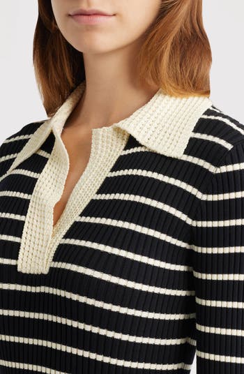 Stripe Long Sleeve Twofer Midi Dress