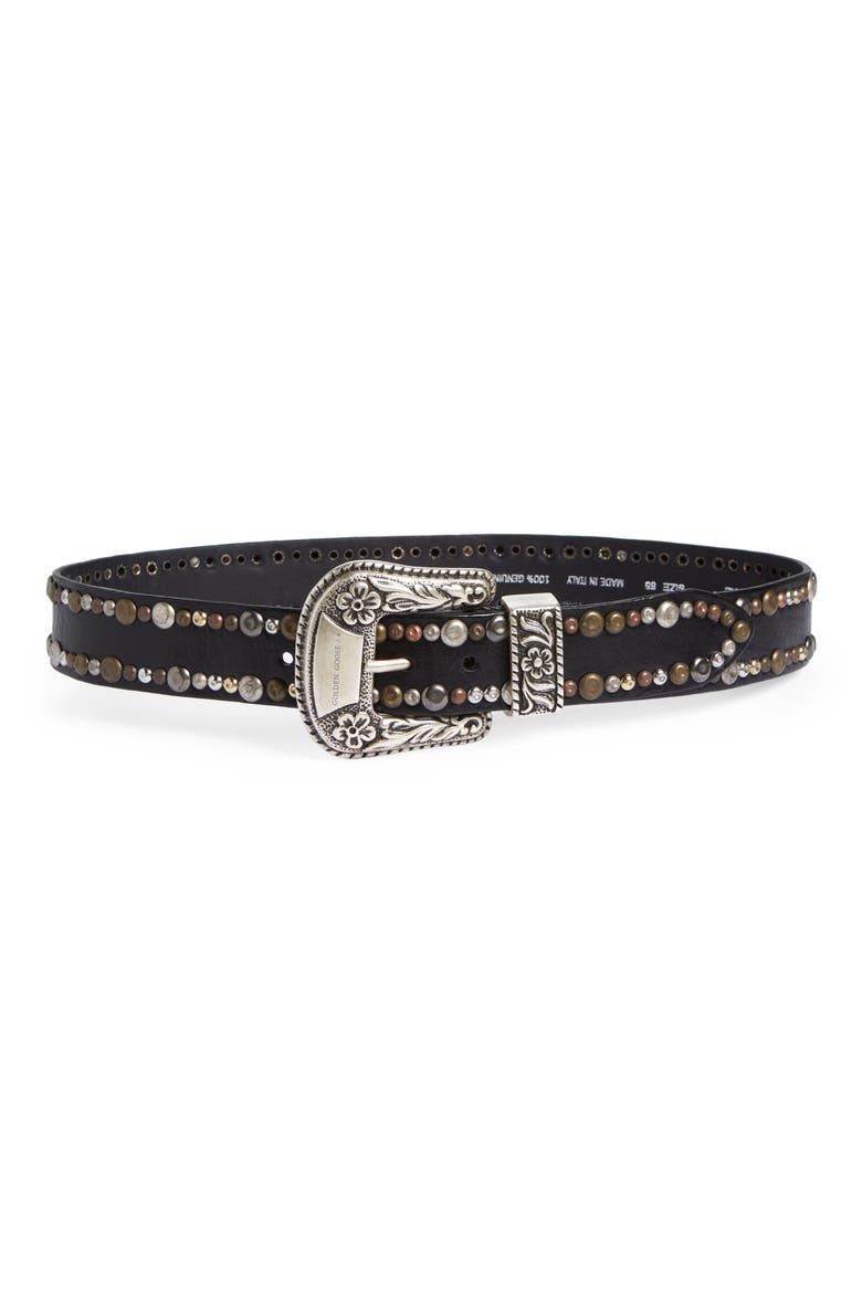 Studded Leather Belt, Main, color, BLACK