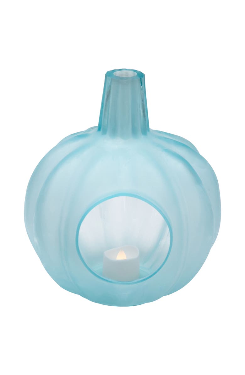 Northlight Transparent Glass Pumpkin Candle Holder - 9" - Blue, Alternate, color, Blue