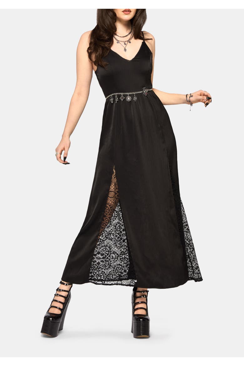 Nite Lace Godet Cami Maxi Dress, Alternate, color, Black