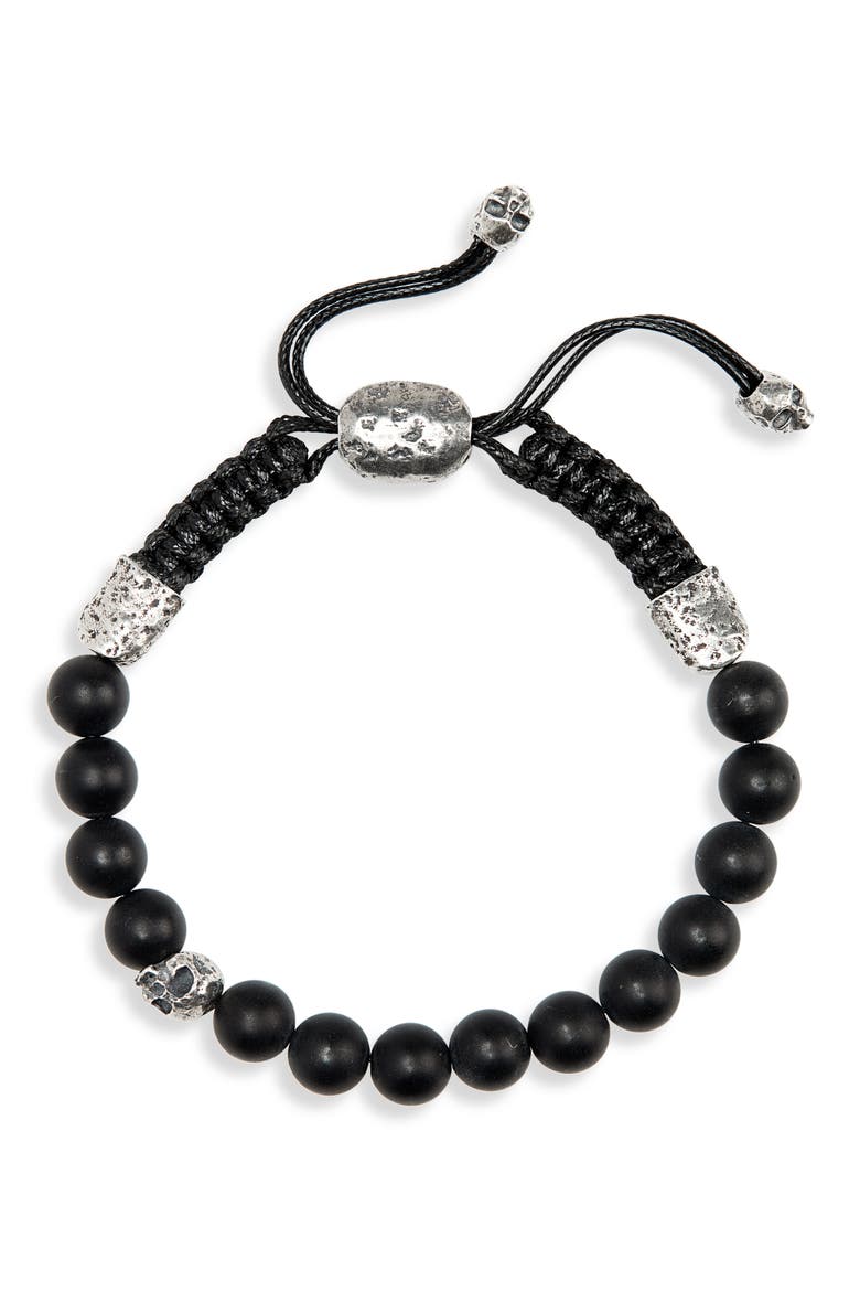 Skull Bead Bracelet, Main, color, BLACK