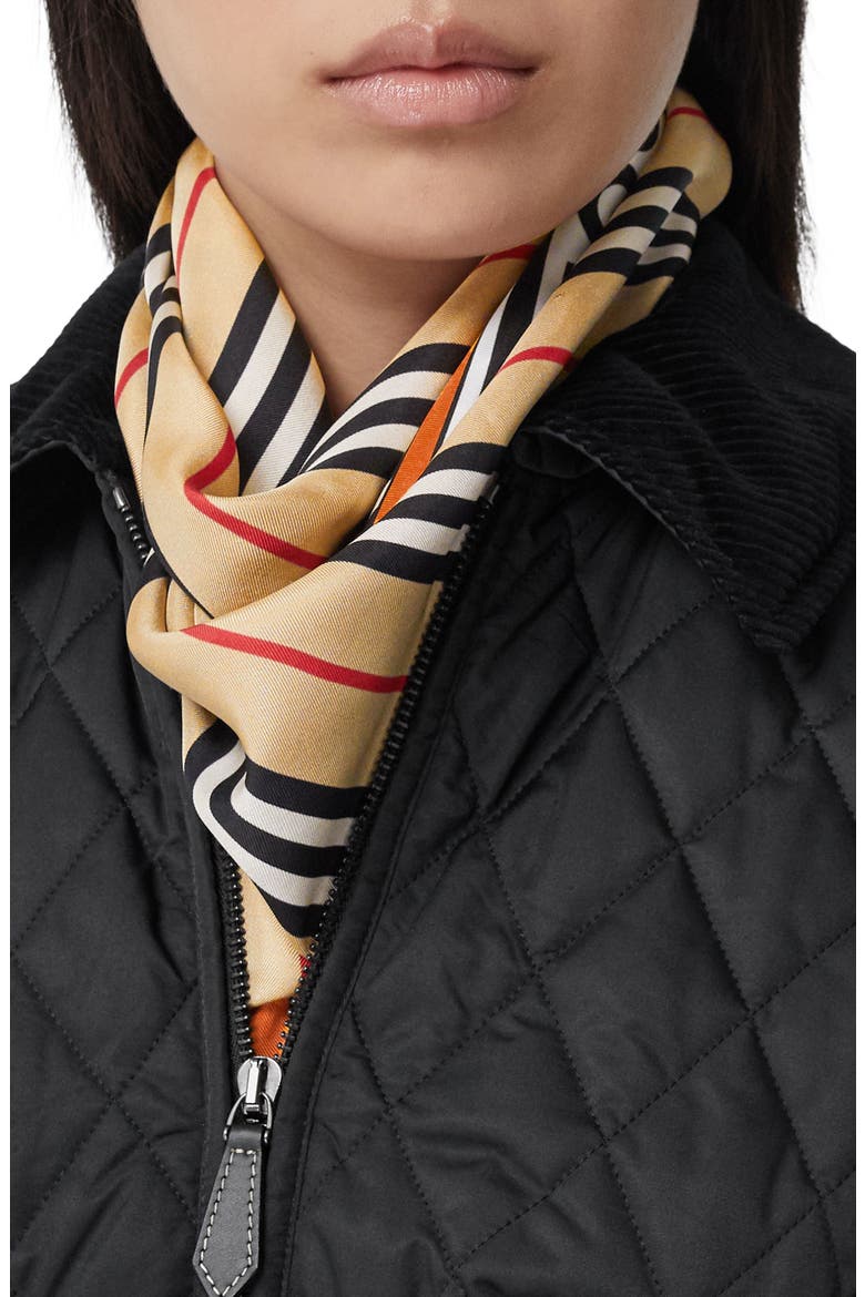 Logo Icon Stripe Square Silk Scarf, Alternate, color, ARCHIVE BEIGE