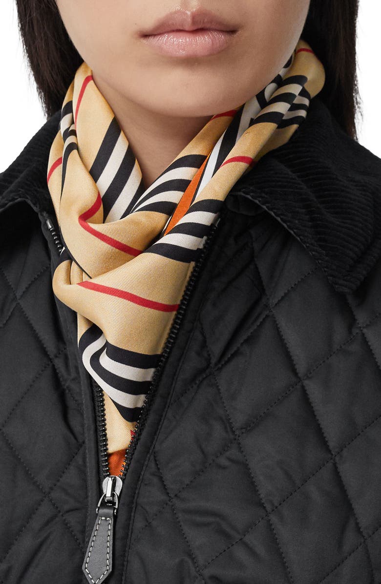 Burberry Logo Icon Stripe Square Silk Scarf, Alternate, color, 