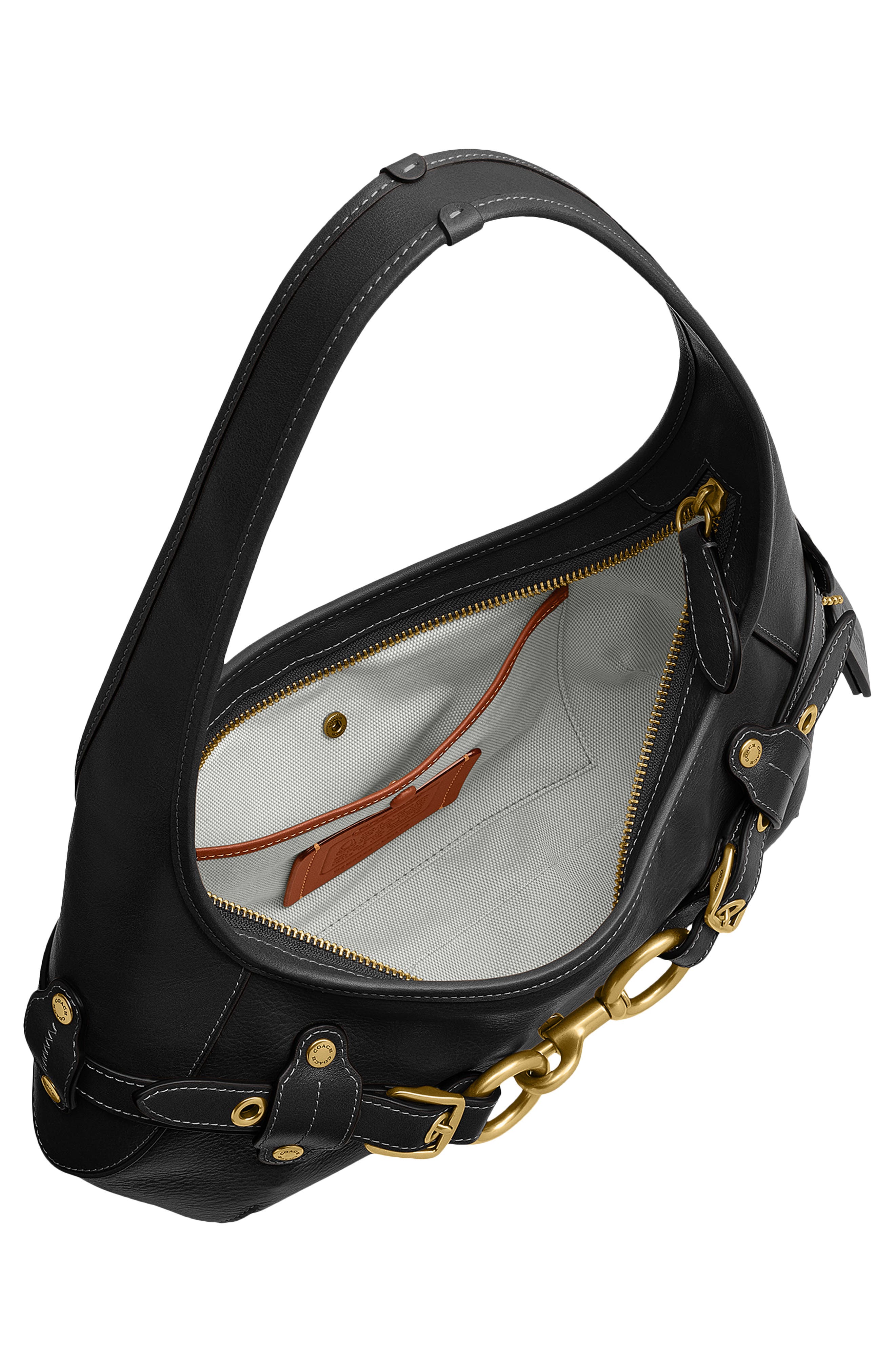 Belted Ergo Leather Shoulder Bag, Alternate, color, BLACK