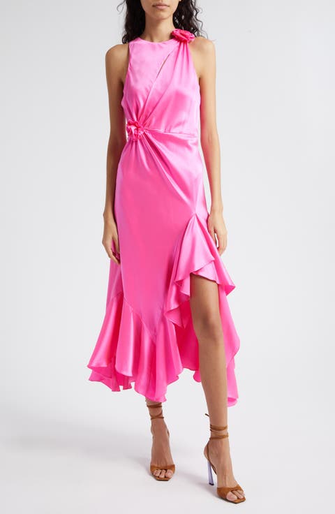 Cates Rosette & Ruffle Detail Silk Dress
