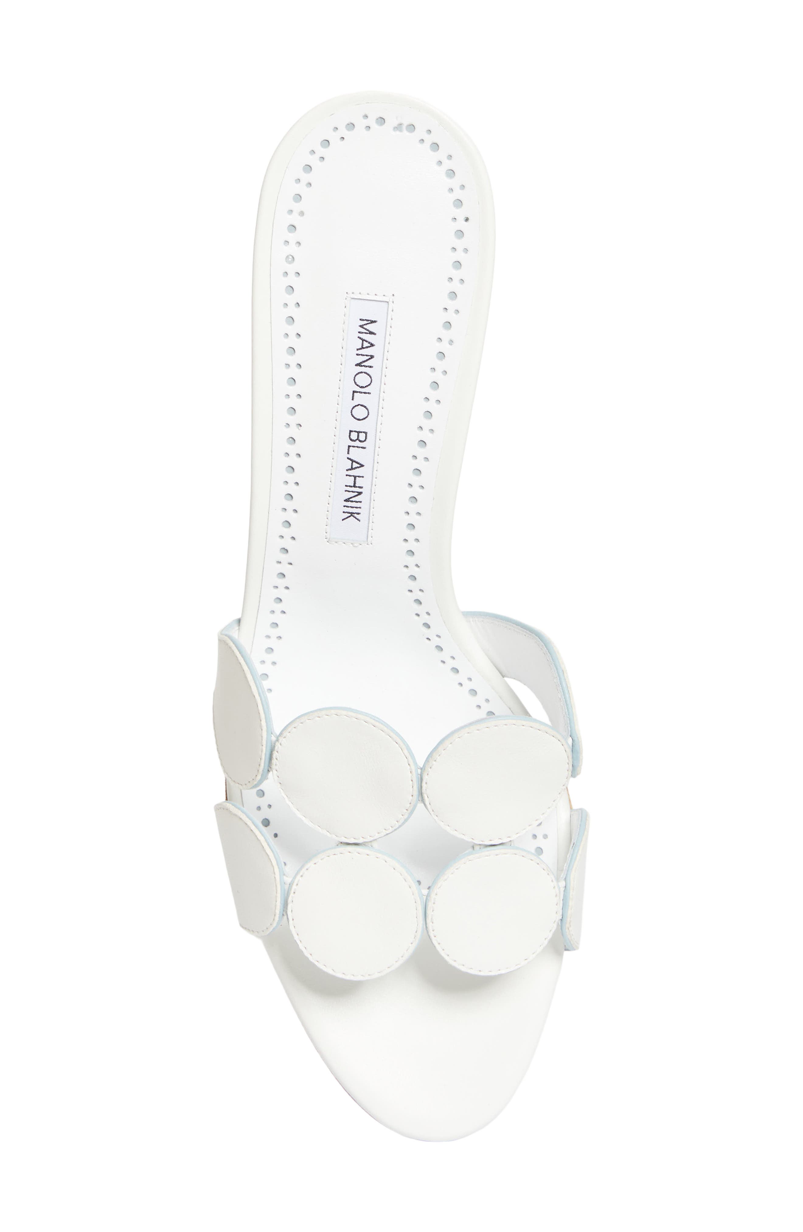 Manolo Blahnik Haribalmu Kitten Heel Sandal, Alternate, color, White/ Light Blue