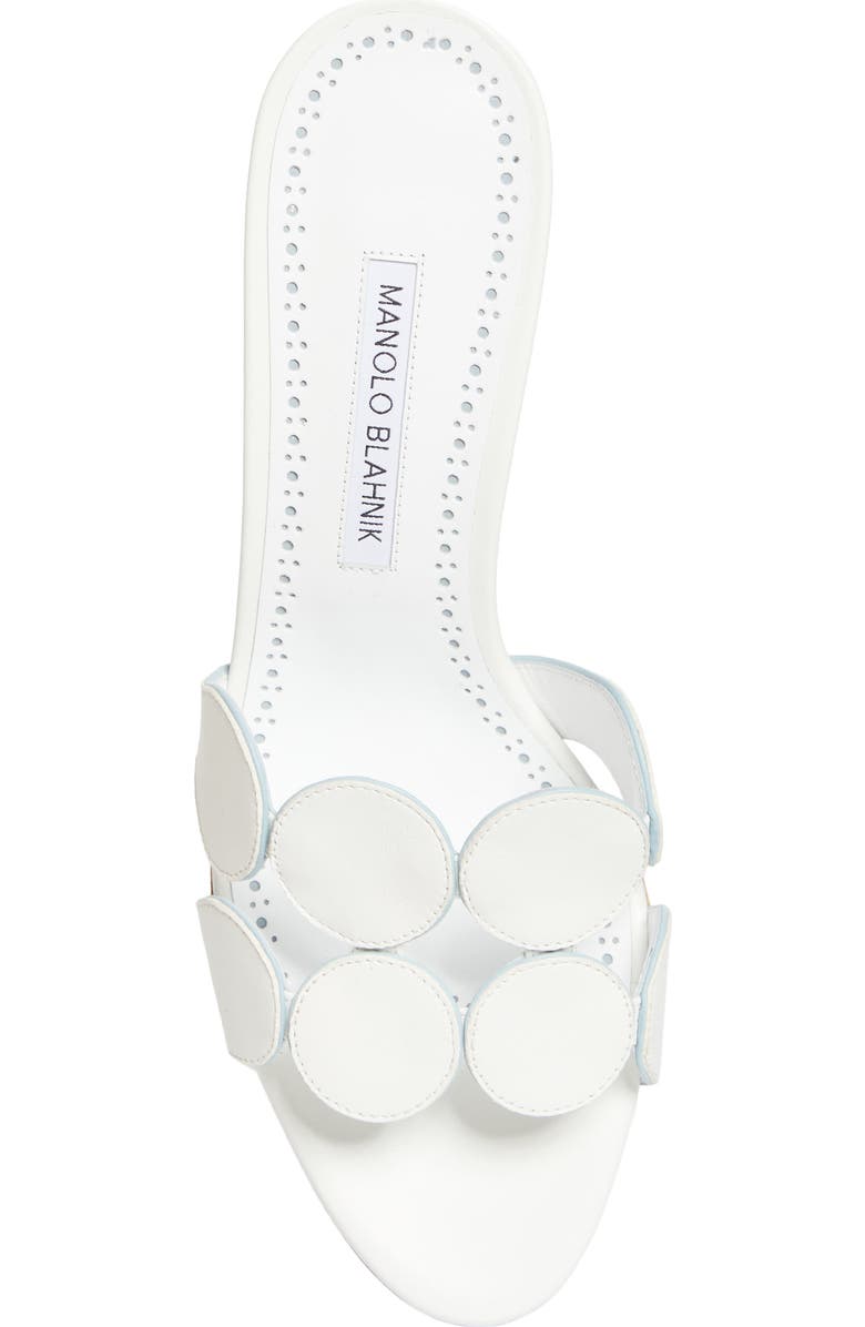 Manolo Blahnik Haribalmu Kitten Heel Sandal, Alternate, color, White/ Light Blue