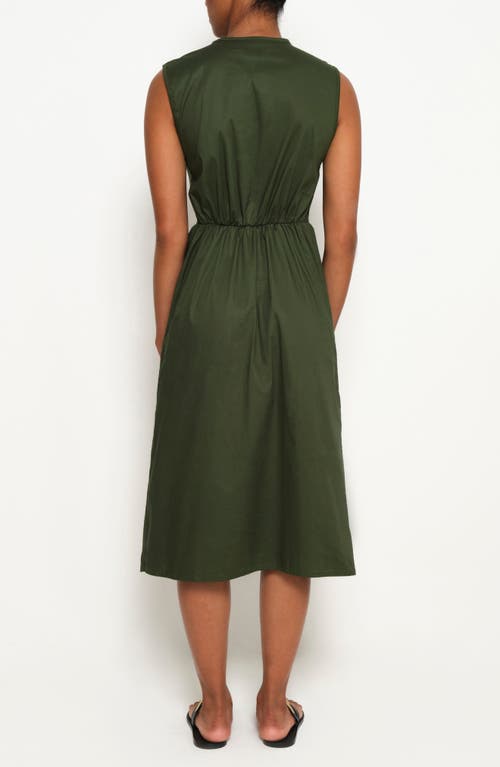 The Lulo Project Hortensia Tie Front Stretch Cotton Midi Dress In Military