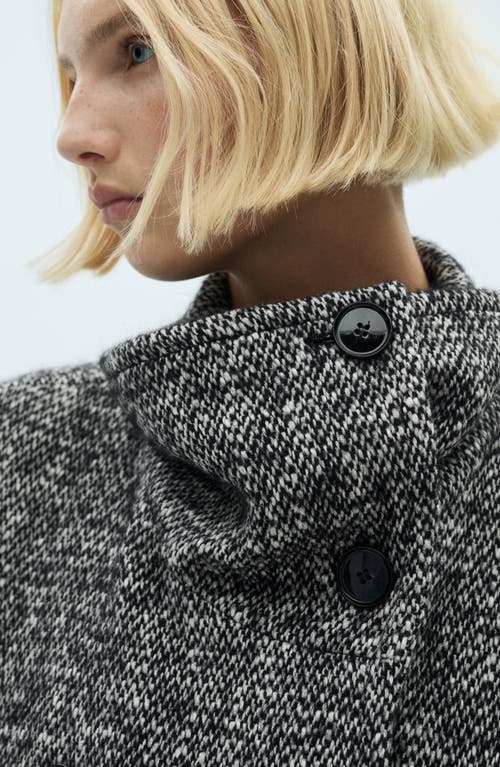 Mango Double Breasted Marled Knit Coat In Black