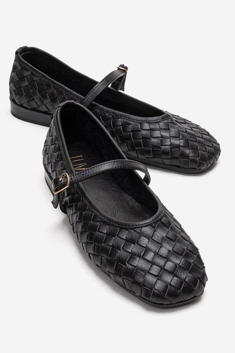 Yevora Leather Woven Strap Ballet Flat