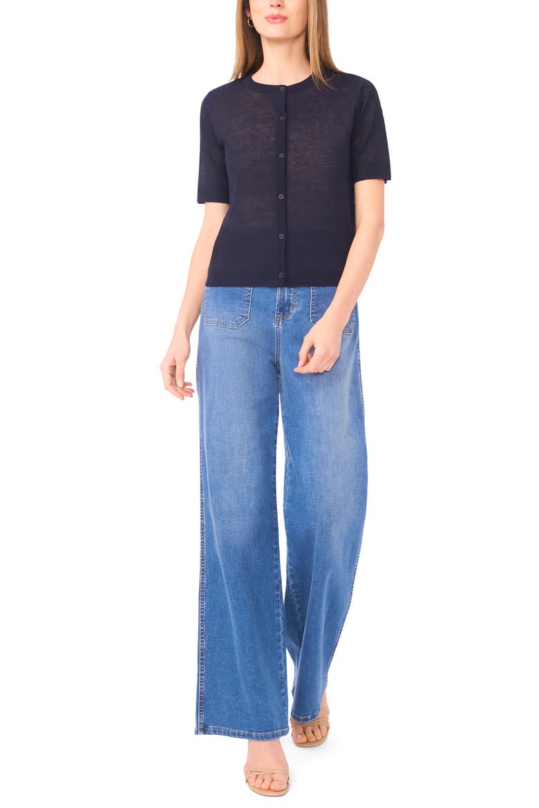 Sheer Short Sleeve Cardigan, Alternate, color, CLASSIC NAVY