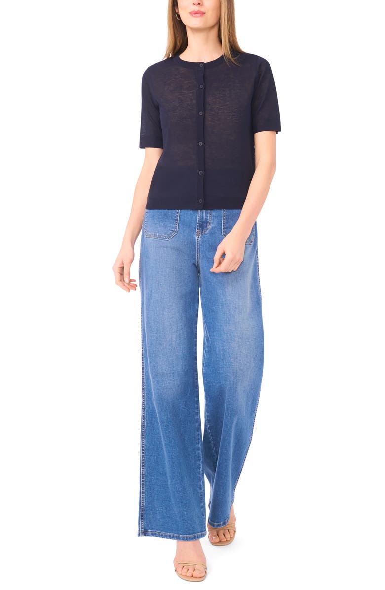 Vince Camuto Sheer Short Sleeve Cardigan, Alternate, color, Classic Navy