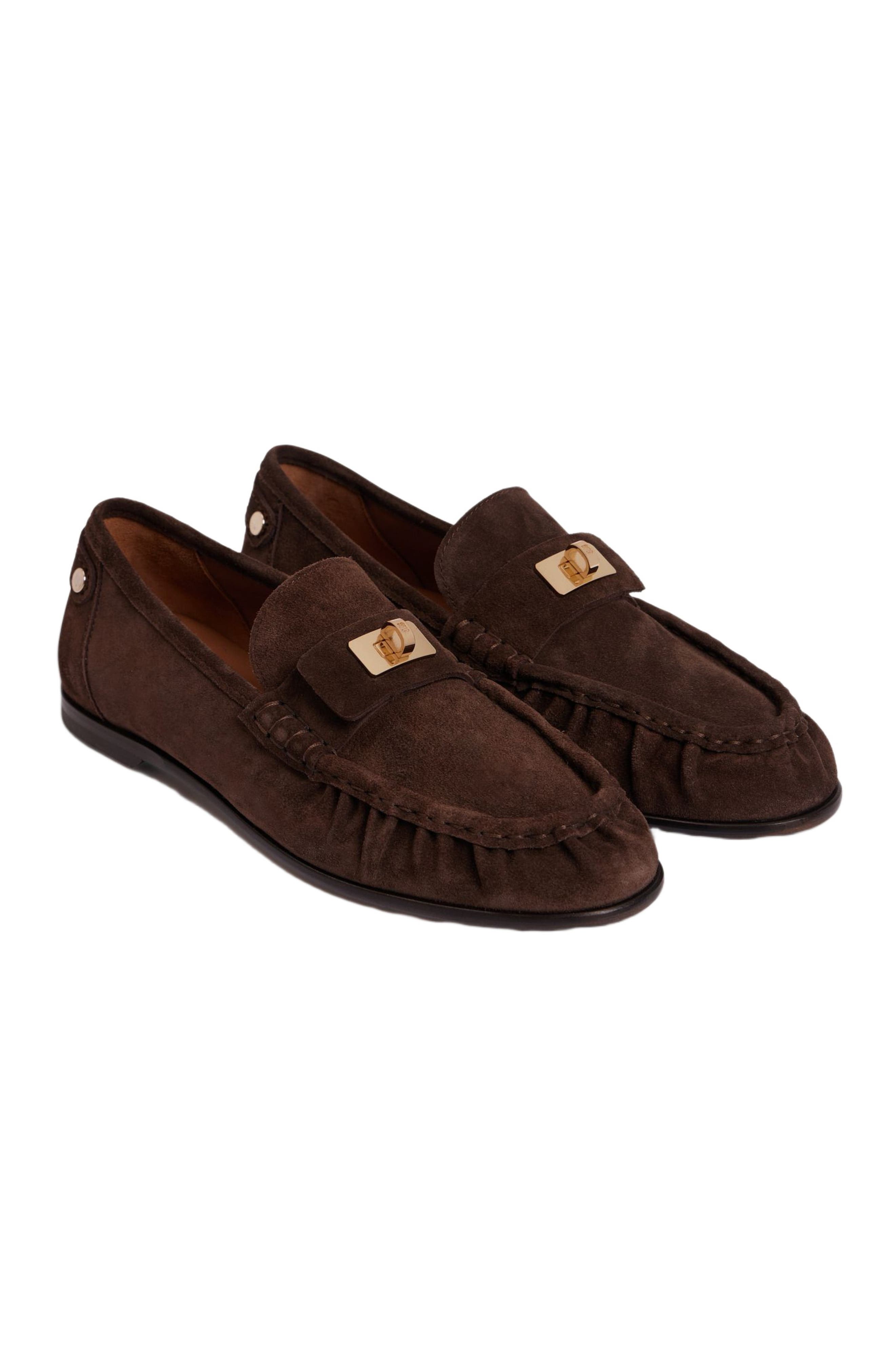 Suede loafers with clasp, Alternate, color, Brown